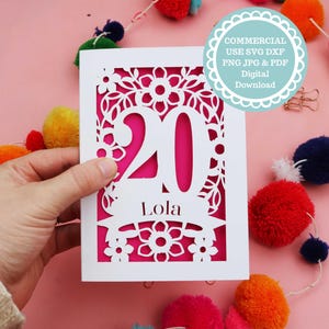 Cartão de aniversário de 20 anos SVG para inserir cartão, Cricut ou modelos de corte a laser