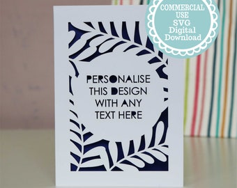 SVG COMMERCIAL USE Personalised Leafy Circle Card Papercut Template, File for Cricut, Digital Download, Greeting Card file for Any Occasion