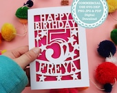 5th Birthday Papercut Card SVG - DIY Birthday Card for Cricut & Laser Cutting - Commercial Use - Digital Download
