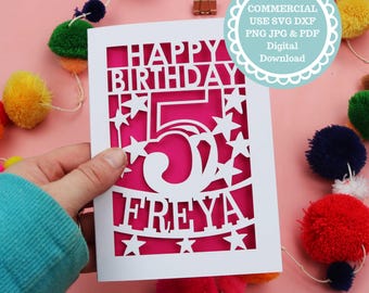 5th Birthday Papercut Card SVG - DIY Birthday Card for Cricut & Laser Cutting - Commercial Use - Digital Download