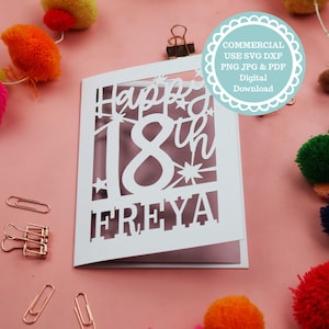 SVG-pdf gepersonaliseerde Cricut-kaartsjabloon 18 verjaardag