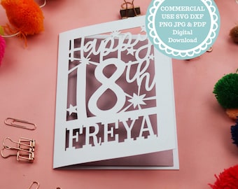 SVG PDF Personalised 18 Birthday Cricut Card Template