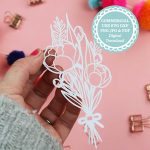 花の切り絵テンプレート、Cricut Flowers SVG または手切りの PDF テンプレート