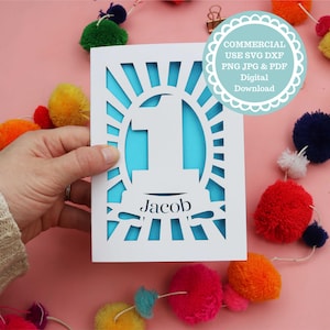 Tarjeta de papel recortada SVG para primer cumpleaños para Cricut