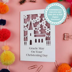 SVG Taufe oder Taufe Karte Papierschnitt Vorlage, SVG-Datei für Cricut, digitaler Download für personalisierte Hochzeit Kirche Karte