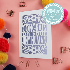 New Baby Card SVG Template For Cricut Or Laser Cutting, Tiny Human Card
