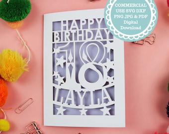 18th Birthday Card Papercut SVG Template For Laser Cutting or Cricut