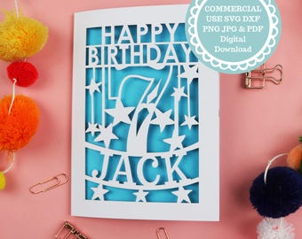 7th Birthday Papercut Card SVG For Cricut or Laser Cutting