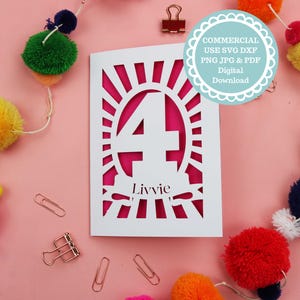 4th Birthday Papercut Insert Card SVG For Cricut