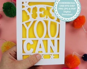 SVG DXF Yes You Can Good Luck Card Papercut Template, File for Cricut, Digital Download