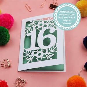 16th Birthday Papercut Card Template For Cricut or Laser Cutting