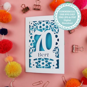 Cartão de aniversário de 70 anos SVG para Cricut ou corte a laser