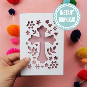 Cross Card Cricut SVG - Religious Insert Card Template For Christening, Baptism or Wedding