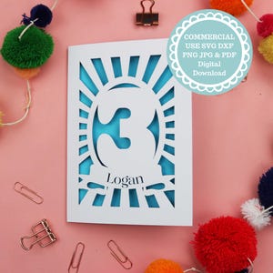 3rd Birthday Papercut Card SVG For Cricut or Laser Cutting