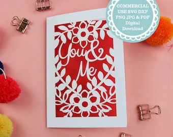 SVG Anniversary Card Papercut Template, Card Making Files for Cricut