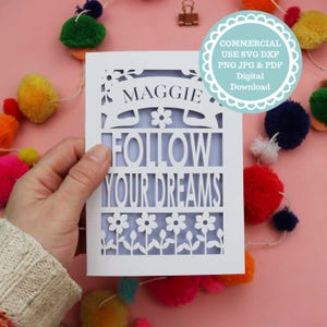 Good Luck Card SVG, Follow Your Dreams Papercut Card Template For Cricut Or Laser Cutting