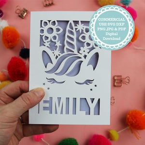 Modelo de cartão de aniversário SVG de unicórnio para corte de papel, arquivos de corte para Cricut