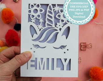 Unicorn SVG Birthday Card Paper Cut Template, Cutting Files for Cricut