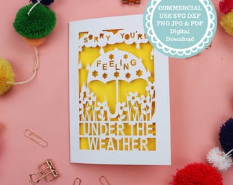 Papercut Get Well soon Card SVG for Cricut or Laser Cutting Insert Cards