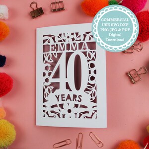 Modello SVG per biglietto di auguri personalizzato per il 40° compleanno – File per la creazione di biglietti compatibile con Cricut