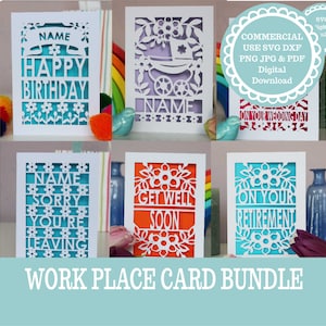 COMMERCIAL USE BUNDLE Work Place Cards Papercut Templates pour toutes les occasions de bureau, cartes pour les collègues