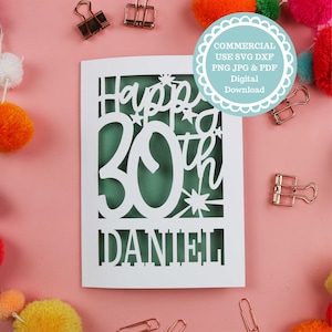 Cricut 30th Birthday Card SVG, Laser Cut Files, Commercial Use