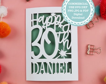 Cricut 30th Birthday Card SVG, Laser Cut Files, Commercial Use