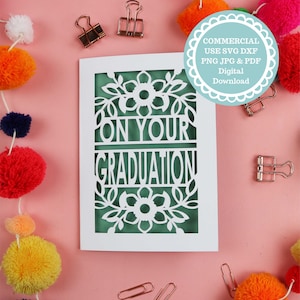 Tarjeta de graduación cortada en papel SVG para corte láser o Cricut, proyectos de tarjetas de inserción DIY