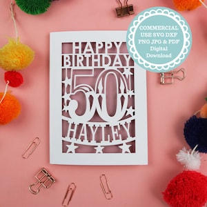 Aniversário SVG Cartão de aniversário de 50 anos personalizado Modelo de corte de papel para corte Cricut