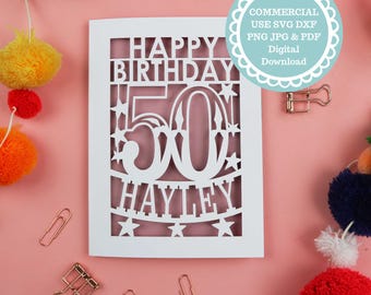 Birthday SVG Personalised 50th Birthday Card Papercut Template for Cricut Cutting