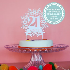 SVG KOMMERZIELLE NUTZUNG Personalisierte 21. Geburtstag Cake Topper Vorlage, Cricut SVG, digitaler Download, Cricut Diy Kuchendekoration Ideen