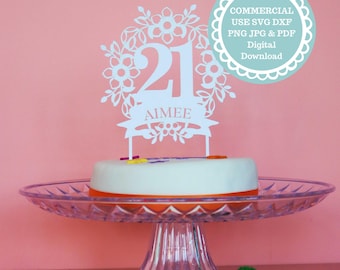SVG COMMERCIAL USE Personalised 21st birthday Cake Topper Template, Cricut Svg, Digital Download, Cricut Diy cake decorating ideas