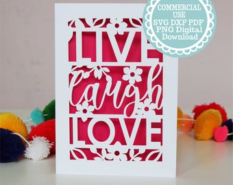 PAPERCUT TEMPLATE Live Laugh Love card, SVG, Dxf, Png Pdf File for Cricut or hand cutting, Digital Download for Commercial Use