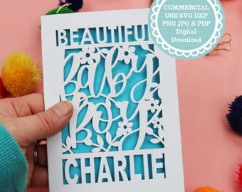 Baby Boy Card SVG For Cricut or Laser Cutting, New Baby Personalised Card Template