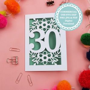 30歳の誕生日ペーパーカット挿入カード SVG クリカットまたはレーザーカット用