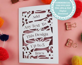 Modèle Papercut de carte bannière personnalisée - SVG pour Cricut, téléchargement numérique, usage commercial, carte de voeux pour toute occasion