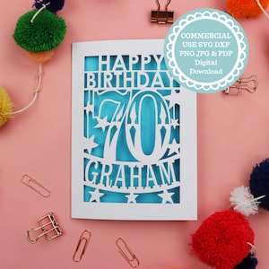 Plantilla SVG de tarjeta de inserción de 70 cumpleaños para proyectos de tarjetas de Papercut Cricut