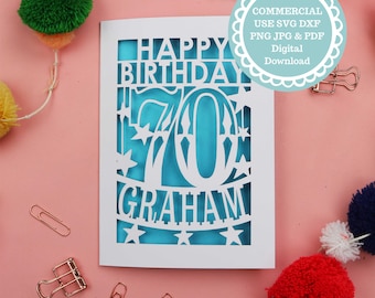 70th Birthday Insert card SVG Template For Papercut Cricut Card Projects