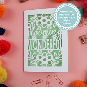 Papercut Thank You Card SVG, Blooming Wonderful Card Template for Cricut or Laser Cutting, Pogofandango Cards UK