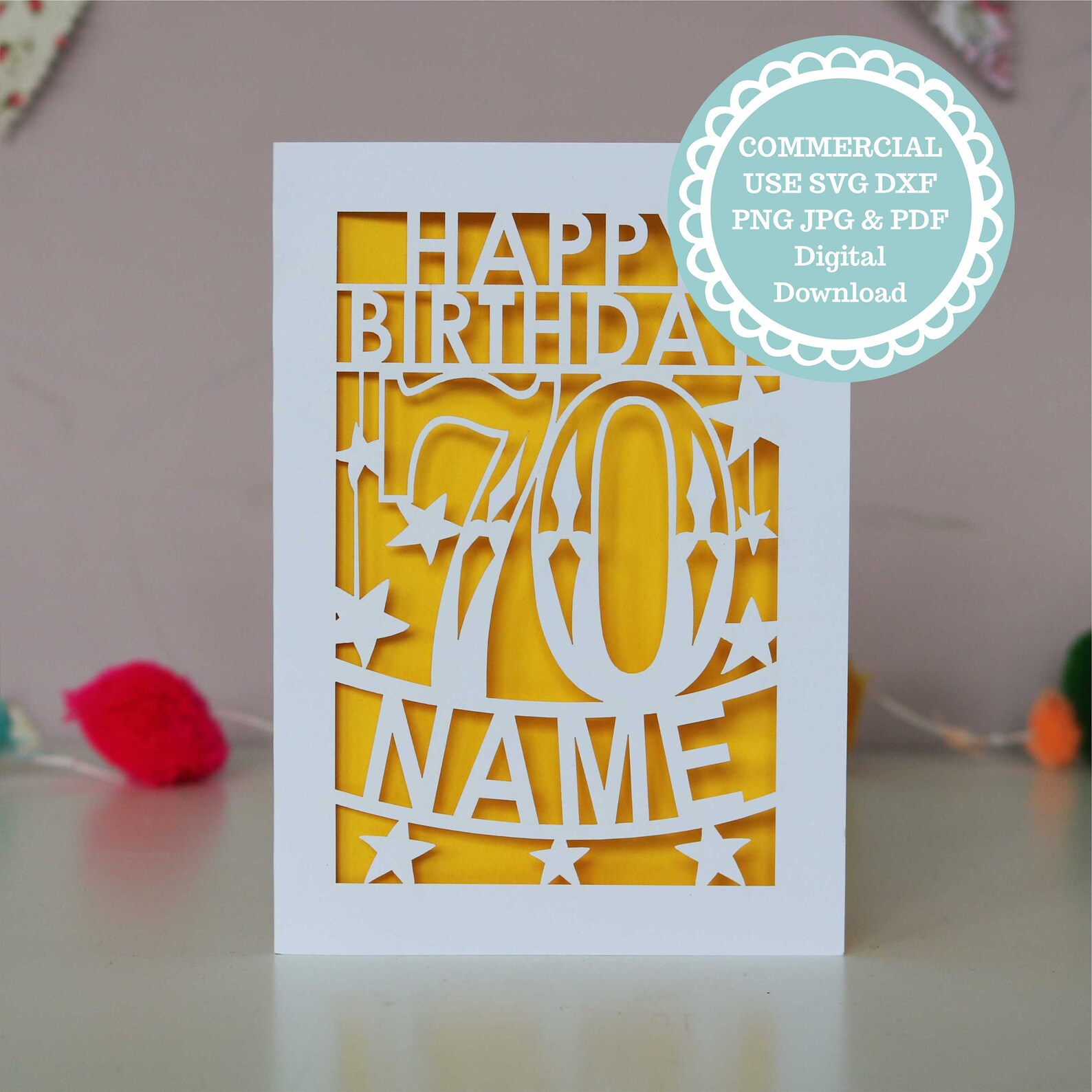 SVG PDF Personalised 70th Birthday Card Papercut Template, Age 70 Card ...