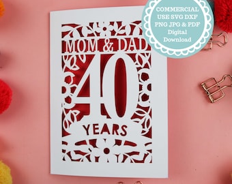 Personalized 40th Anniversary Card SVG Template – Cricut-Compatible Card Making File