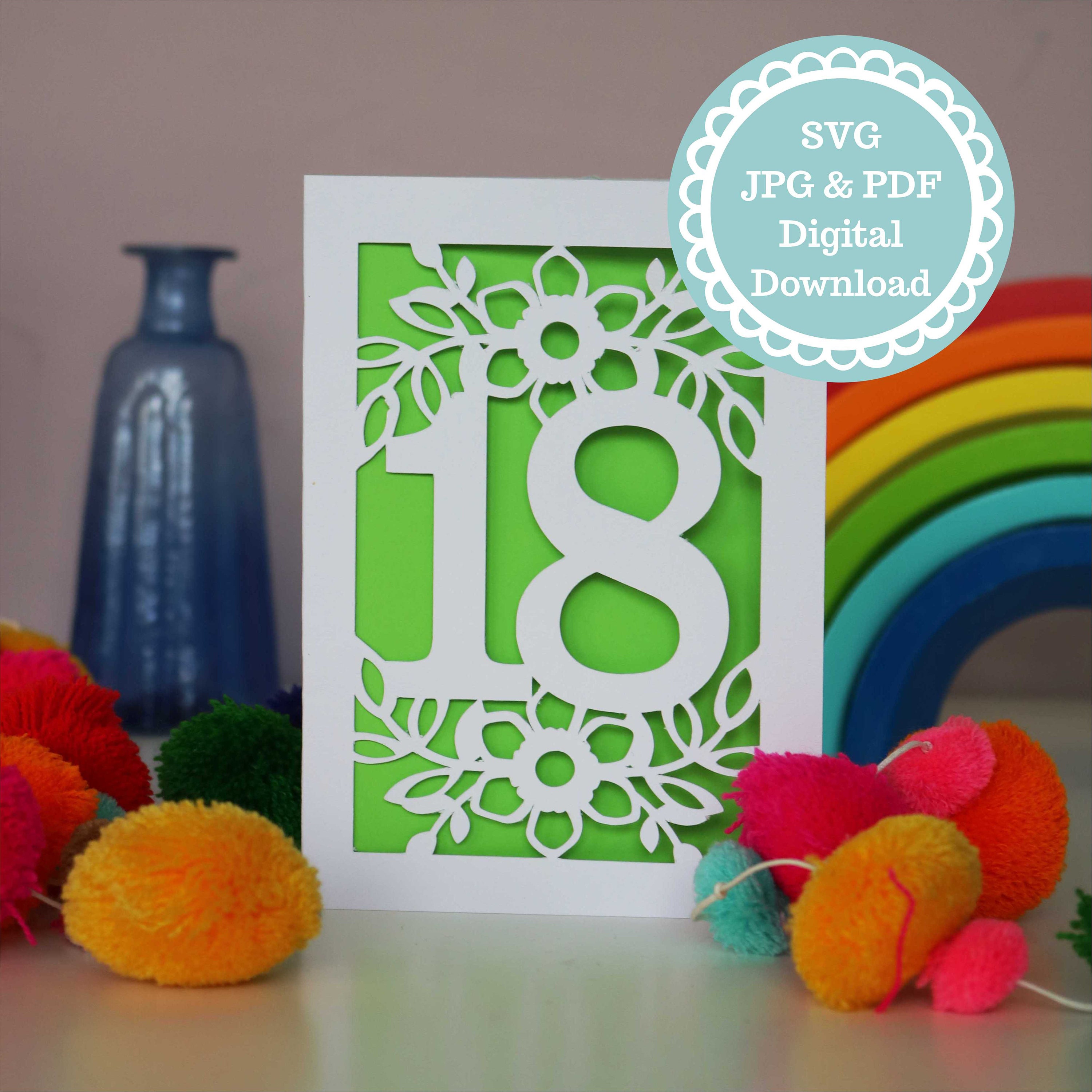 SVG PDF 18th Birthday Card Papercut Template, Age 18 Card SVG File for ...