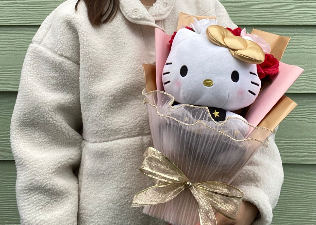 Handmade Hello Kitty Sanrio Plush Bouquet With Flowers, Kawaii Plushy
