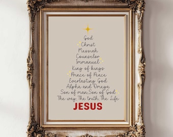 Christelijke muurkunst: namen van Jezus, afdrukbaar kerstmuurdecoratie