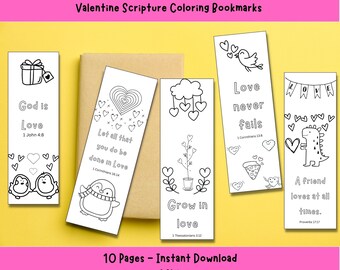 Marcadores para colorear de las Sagradas Escrituras de San Valentín para niños (PDF)