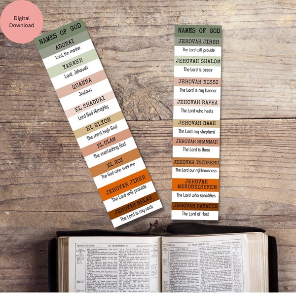 Printable Bible Bookmarks Names of God Set of 2 printable book marks Christian book mark Sunday school Kids Bookmark