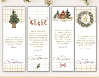 Set de 8 marcapáginas cristianos imprimibles con versículos bíblicos navideños para estudio bíblico.