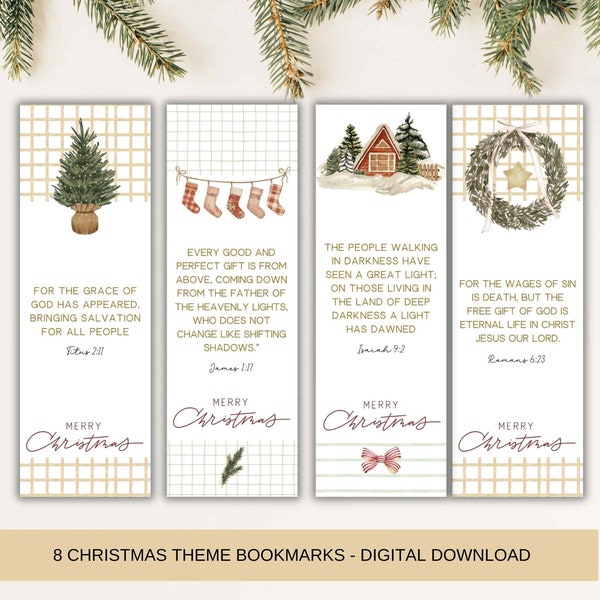 Christian Printable bookmarks set of 8 Christmas Theme Bible verse Bible StudChurch Christmas printable Bible Bookmarks
