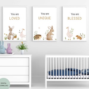 Druckbare Wandkunst für Kinderzimmer, Bibel-Vers-Druck 3er-Set geschlechtsneutral, druckbare Wandkunst, christliches Geschenk