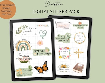 Pegatinas digitales cristianas, diario bíblico, iconos de fe (PNG, Goodnotes)